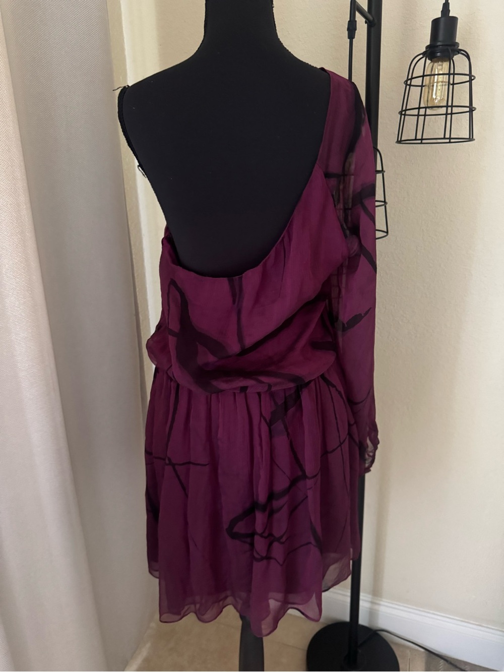 Alice + Olivia Silk One Shoulder Mini Dress Purple Abstract Print Small - Picture 6 of 7